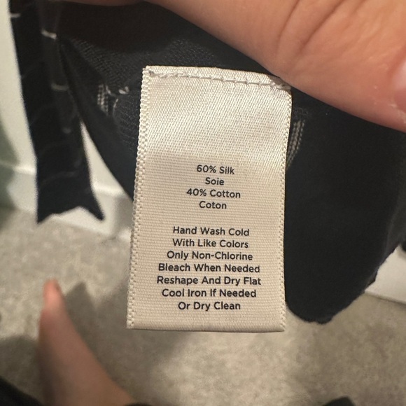 Talbots Petites Silk Blend Black White Stripe Crewneck Sweater Size MP Medium - Picture 7 of 7